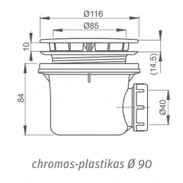 Dušo padėklo sifonas A49  Ø 90 chromas