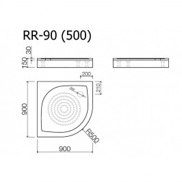Akmens masės dušo padėklas RR-90 90x90 cm pusapvalis R-550 baltas