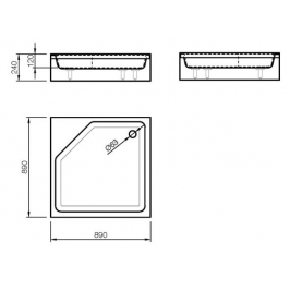 Akmens masės dušo padėklas KD-90 890x890 mm baltas