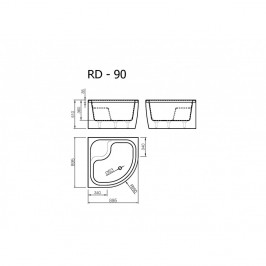 Akmens masės dušo padėklas RD-90 90x90 cm pusapvalis gilus H-51 R-550 baltas