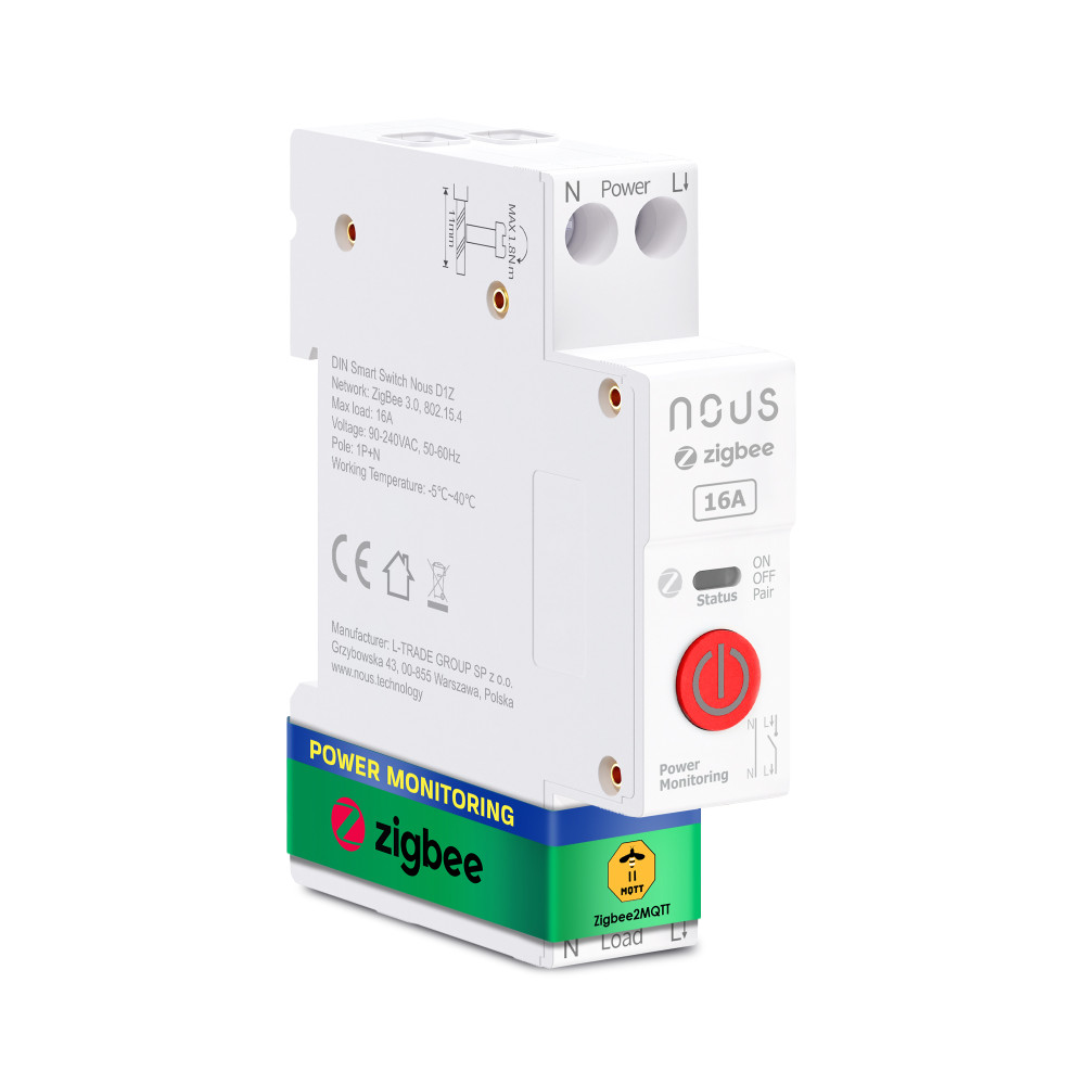 Automatinis jungiklis DIN bėgeliui su energijos matavimu, 230Vac, 16A, TUYA ZigBee MQTT