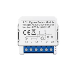 Išmani relė, 100-240Vac, ZigBee, 2 kanalų, 800W, TUYA. MQTT
