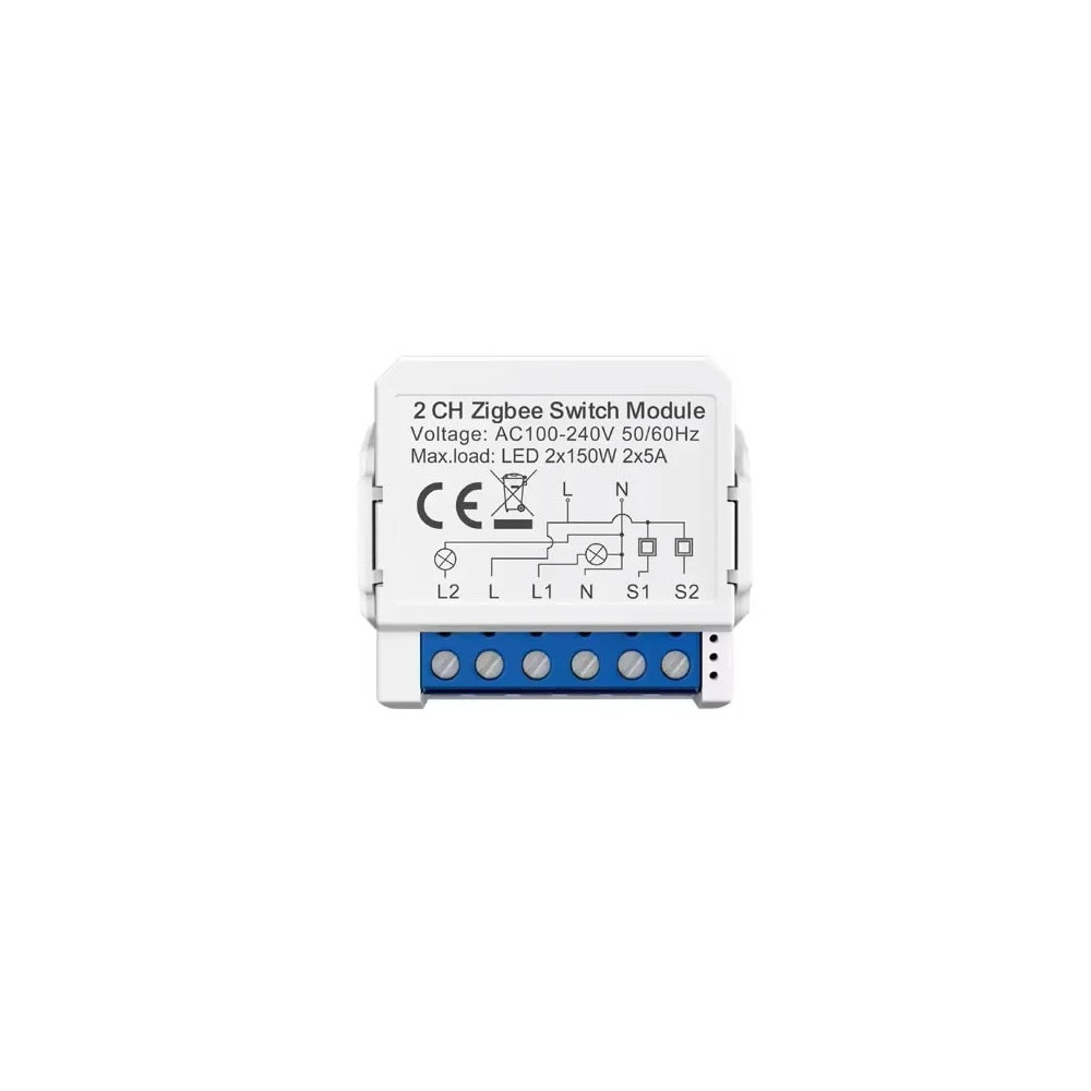 Išmani relė, 100-240Vac, ZigBee, 2 kanalų, 800W, TUYA. MQTT