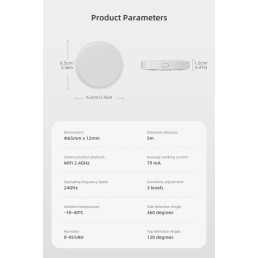 Judesio ir būvio jutiklis, paviršinis, Wi-Fi, mikrobangų, maitinamas USB 5V, TUYA / Smart Life