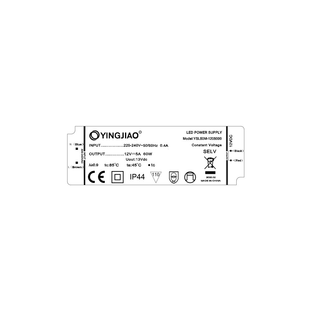 Impulsinis LED maitinimo šaltinis 12Vdc 5.0A, 60W, 18x51x165mm, IP44