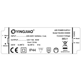 Impulsinis LED maitinimo šaltinis 12Vdc 5.0A, 60W, 18x51x165mm, IP44