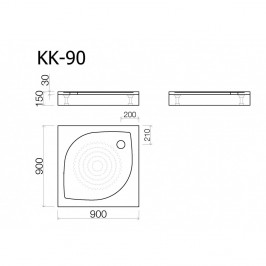 Akmens masės dušo padėklas KK-90 90x90 cm kvadratinis baltas