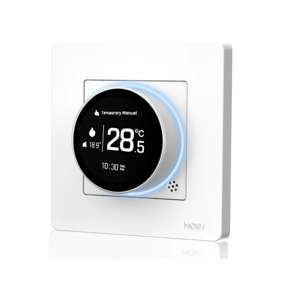 Išmanus, sieninis termostatas dujų/ vandens katilui valdyti, su ratuku, baltas, ZigBee, TUYA