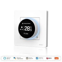 Išmanus, sieninis termostatas grindų termo pavaroms su ratuku, baltas, ZigBee, TUYA