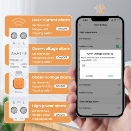 Išmani relė DIN bėgeliui 230Vac, 16A, Wi-Fi TUYA, su energijos matavimo funkcija