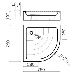 Akmens masės dušo padėklas R-80 80x80 cm pusapvalis R-500