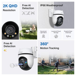 Wi-Fi lauko kamera PT, 2K 1440p, Starlight Color Night Vision, IP66, MicroSD iki 512GB