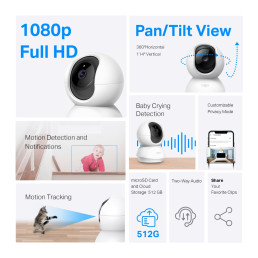 Wi-Fi vidaus kamera, 2MP 1080p, Pan/ Tilt, MicroSD iki 512GB