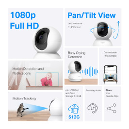 Wi-Fi vidaus kamera, 2MP 1080p, Pan/ Tilt, MicroSD iki 512GB