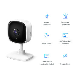 Wi-Fi vidaus kamera, 3MP 1440p 2K, MicroSD iki 256GB