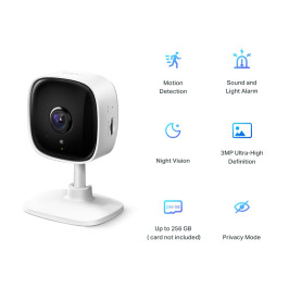 Wi-Fi vidaus kamera, 3MP 1440p 2K, MicroSD iki 256GB