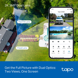 Lauko / Vidaus Wi-Fi kamera su dviem objektyvais, 2K 3MP F2.8 + F6.0, IP65, MicroSD iki 512GB