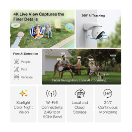 Wi-Fi lauko kamera PT, 4K 8MP, Starlight Color Night Vision, IP66, MicroSD iki 512GB