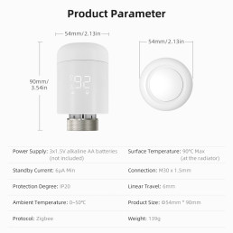 Išmanusis ZigBee TUYA termostatas radiatoriui su indikacija, 3x AA, TUYA