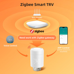 Išmanusis ZigBee TUYA termostatas radiatoriui su indikacija, 3x AA, TUYA