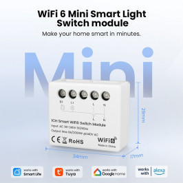 Išmani relė Wi-Fi 6, 230Vac, 8A, MINI. su energijos matavimu, TUYA / Smart Life