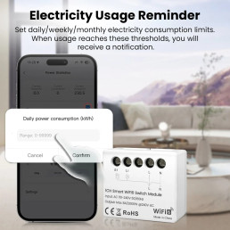 Išmani relė Wi-Fi 6, 230Vac, 8A, MINI. su energijos matavimu, TUYA / Smart Life