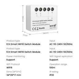 Išmani relė Wi-Fi 6, 230Vac, 8A, MINI. su energijos matavimu, TUYA / Smart Life