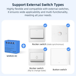 Išmani relė Wi-Fi 6, 230Vac 8A, 30Vdc 5A, MINI. su sausu kontaktu, TUYA / Smart Life
