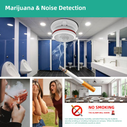 Elektroninių ir paprastų cigarečių dūmų, THC (marihuanos) aptikimo jutiklis su garsine signalizacija, Wi-Fi TUYA