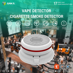 Elektroninių ir paprastų cigarečių dūmų, THC (marihuanos) aptikimo jutiklis su garsine signalizacija, Wi-Fi TUYA