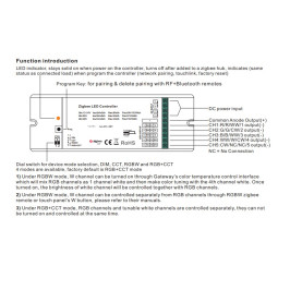 LED valdiklis 12-48V DIM / RGBW / CCT / RGB + CCT, PUSH-DIM, ZigBee, 5x8A, Sunricher