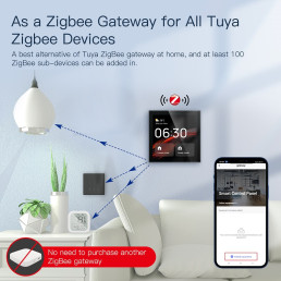 Išmanių namų TUYA valdymo panelė, LCD, Wi-Fi, su ZigBee bridge, montuojama sienoje, juoda