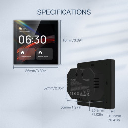 Išmanių namų TUYA valdymo panelė, LCD, Wi-Fi, su ZigBee bridge, montuojama sienoje, juoda