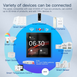 Išmanių namų TUYA valdymo panelė, LCD, Wi-Fi, su ZigBee bridge, montuojama sienoje, juoda