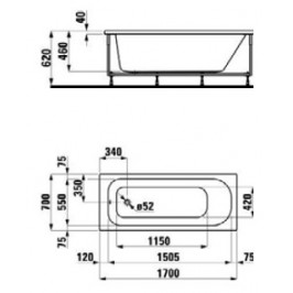 SOLUTIONS akrilinė vonia 170x70 cm su rėmu balta