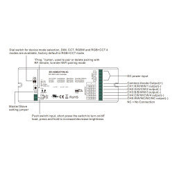 LED valdiklis RGB + CCT + DIM, 5 x 8A, RF + TUYA, PUSH-DIM 12-48Vdc