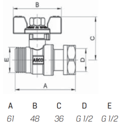 Rutulinis ventilis trumpa rankena 1/ 2" v/ i, su laisva veržle DK