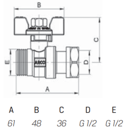 Rutulinis ventilis trumpa rankena 1/ 2" v/ i, su laisva veržle DK
