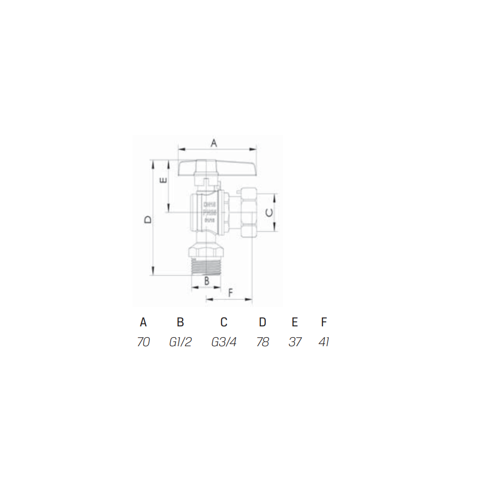 Kampinis ventilis 1/ 2" x 3/ 4" i/ v DK