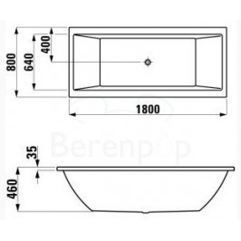 PRO  vonia 180x80 cm įleidžiamas modelis talpa 225 l.  balta