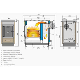 Kieto kuro katilas viryklė "Kalvis 4CN" 10 kW, dvi kaitvietės