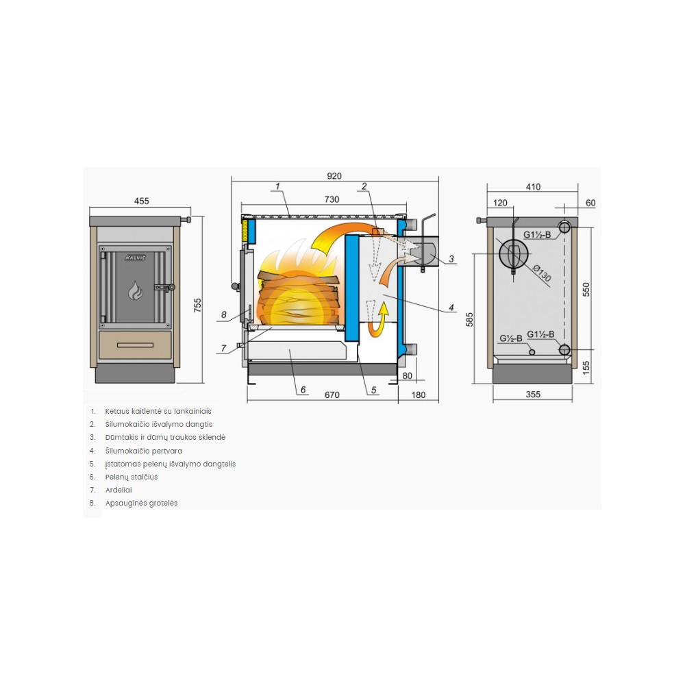 Kieto kuro katilas viryklė "Kalvis 4CN" 10 kW, dvi kaitvietės
