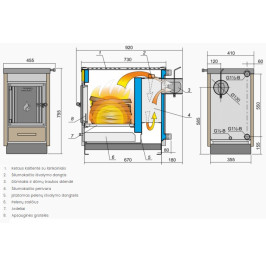 Kieto kuro katilas viryklė "Kalvis 4CN" 10 kW, dvi kaitvietės