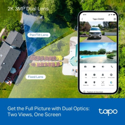 Wi-Fi lauko kamera PT, 2K 3MP du objektyvai plataus ir siauro kampo, IP66, MicroSD iki 512GB