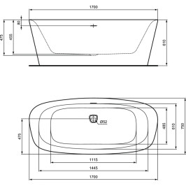Laisvai statoma akrilinė vonia Ideal Standard Dea Duo 170x75cm, su click-clack vožtuvu, vidus baltas/ išorė matinė juoda