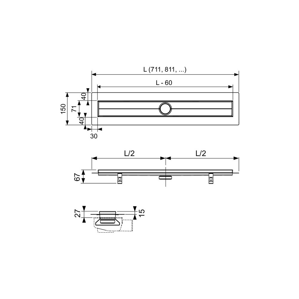 TECEdrainline dušo latakas, tiesus, L 900mm