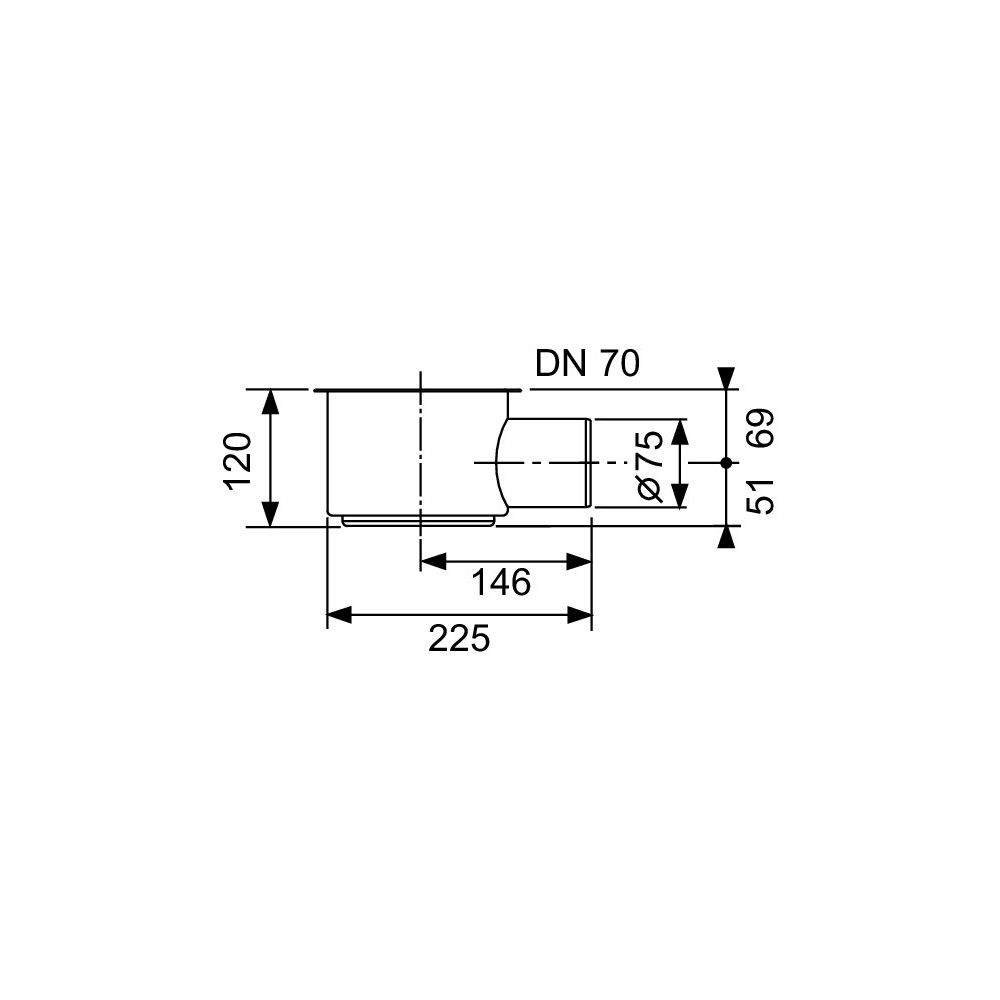 TECEdrainline sifonas, DN 70 horizontalus, montavimo H 148mm pralaidumas 1.4 l/ s