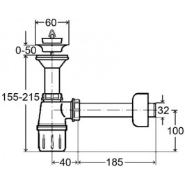 Viega praustuvo sifonas butelinis, su ventiliu 1 1/ 4 x 32, plastikinis
