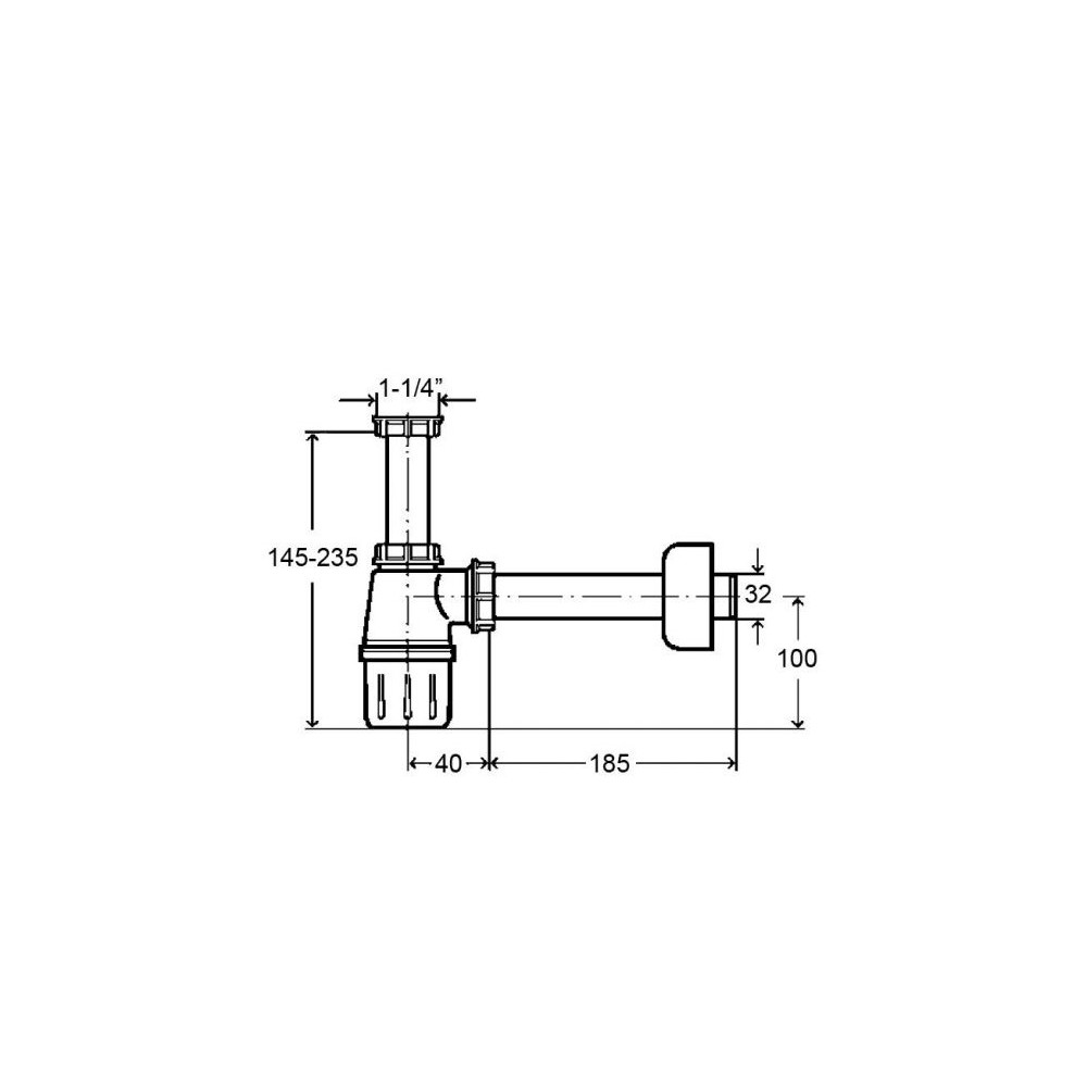 Praustuvo sifonas butelinis, be ventilio 1 1/ 4 x 32, plastikinis