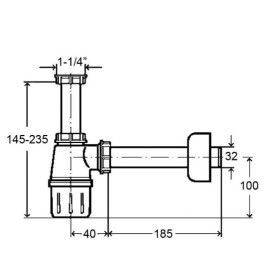 Praustuvo sifonas butelinis, be ventilio 1 1/ 4 x 32, plastikinis